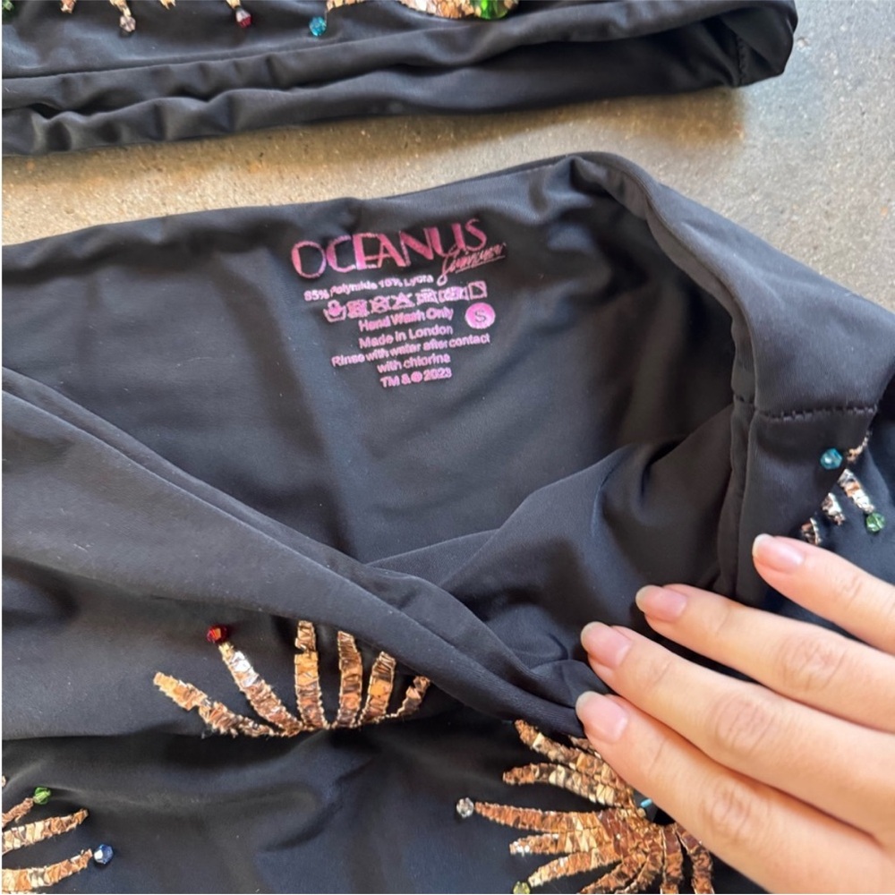Black Sequin Sunburst Callie Co-ord One Shoulder Bikini Set - Picture 4 of 4